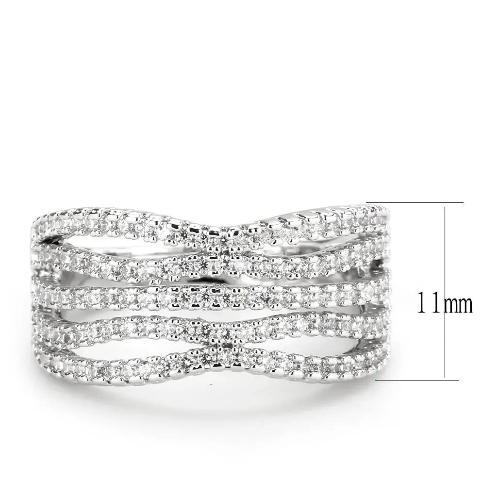 3W1546 - Rhodium Brass Ring with AAA Grade CZ in Clear - Alamode - Flyclothing LLC
