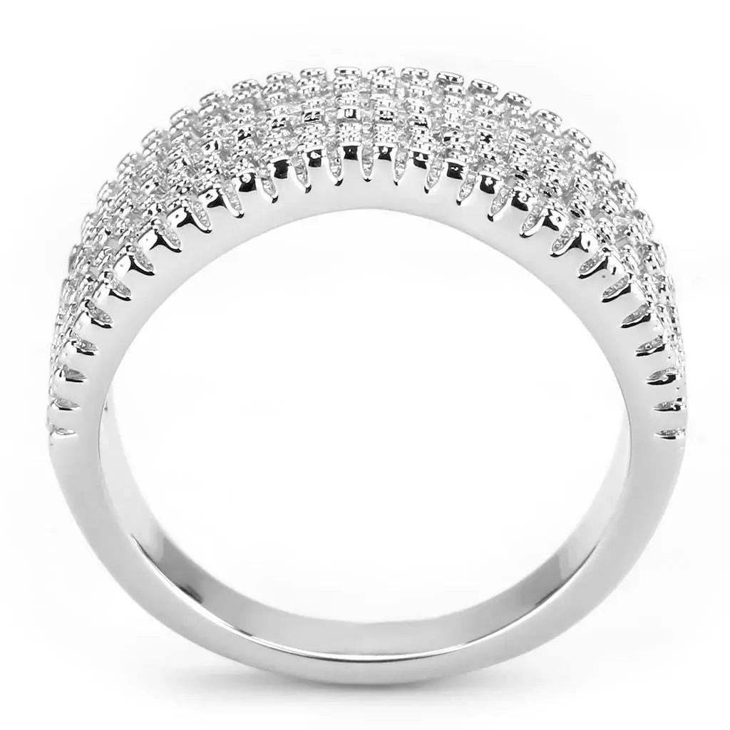 3W1546 - Rhodium Brass Ring with AAA Grade CZ in Clear - Alamode - Flyclothing LLC