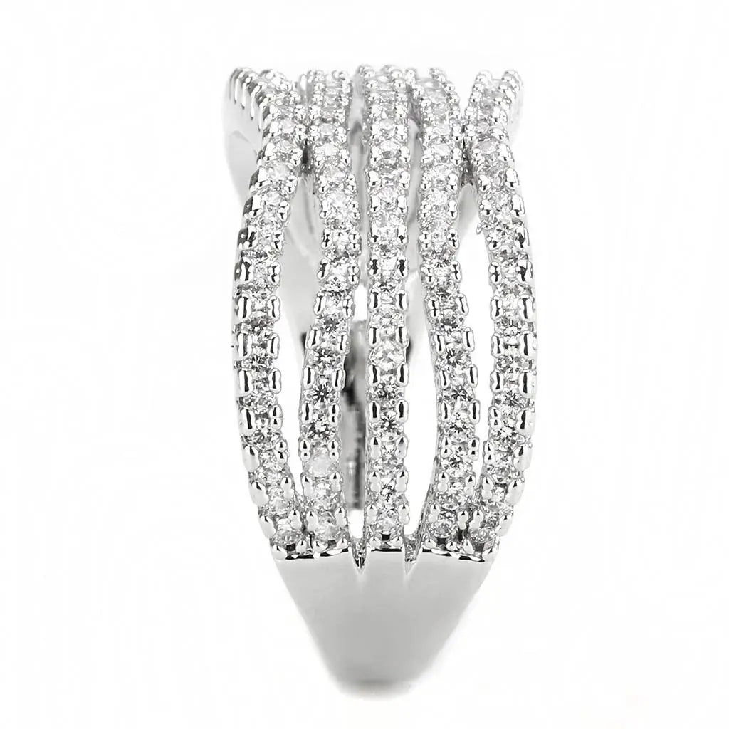 3W1546 - Rhodium Brass Ring with AAA Grade CZ in Clear - Alamode - Flyclothing LLC