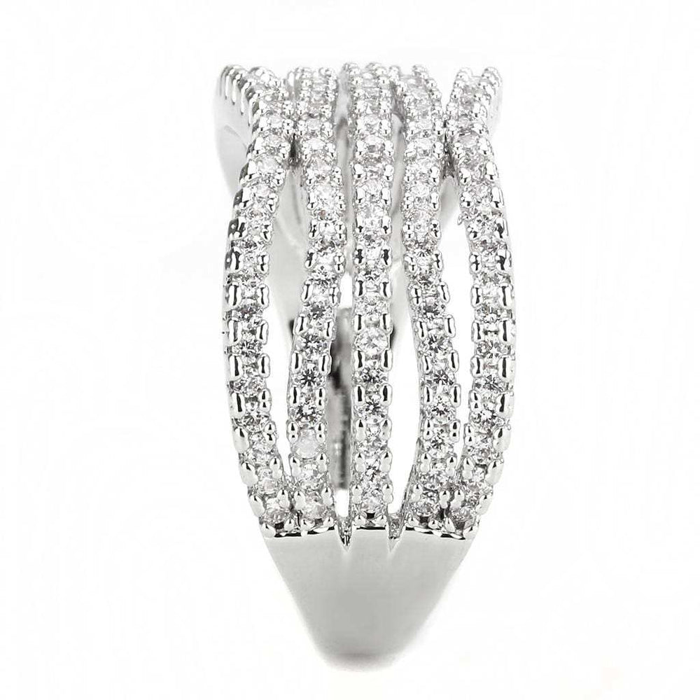 3W1546 - Rhodium Brass Ring with AAA Grade CZ in Clear - Alamode - Flyclothing LLC