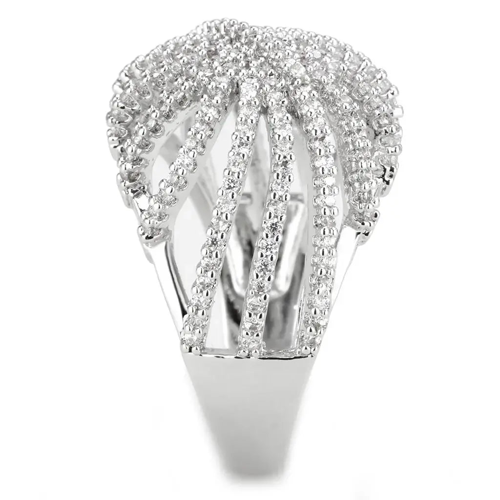 3W1547 - Rhodium Brass Ring with AAA Grade CZ in Clear - Alamode - Flyclothing LLC