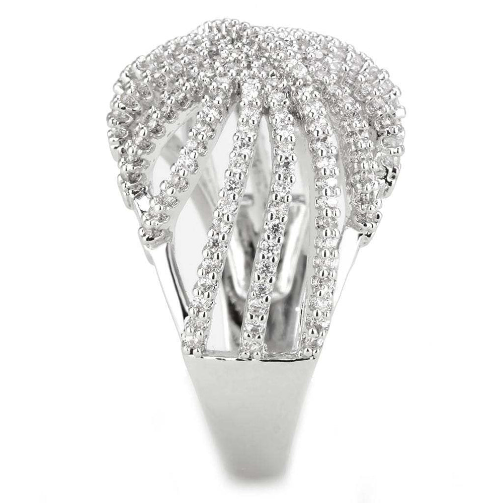 3W1547 - Rhodium Brass Ring with AAA Grade CZ in Clear - Alamode - Flyclothing LLC