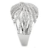 3W1547 - Rhodium Brass Ring with AAA Grade CZ  in Clear - Alamode