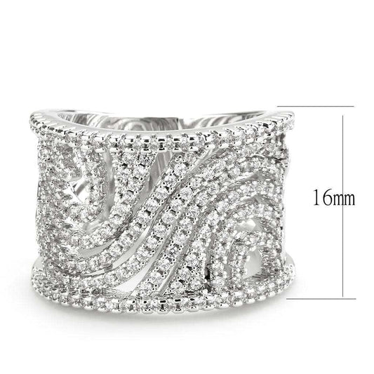 3W1548 - Rhodium Brass Ring with AAA Grade CZ in Clear - Alamode - Flyclothing LLC