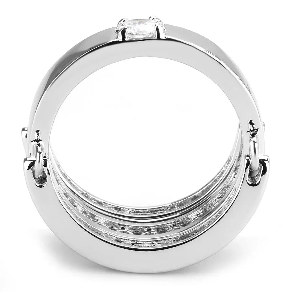 3W1549 - Rhodium Brass Ring with AAA Grade CZ in Clear - Alamode - Flyclothing LLC
