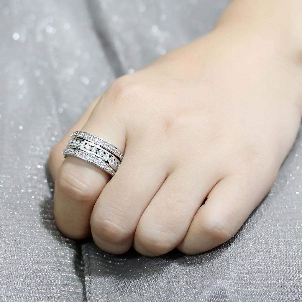 3W1549 - Rhodium Brass Ring with AAA Grade CZ in Clear - Alamode - Flyclothing LLC