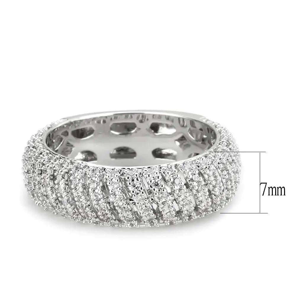 3W1550 - Rhodium Brass Ring with AAA Grade CZ in Clear - Alamode - Flyclothing LLC