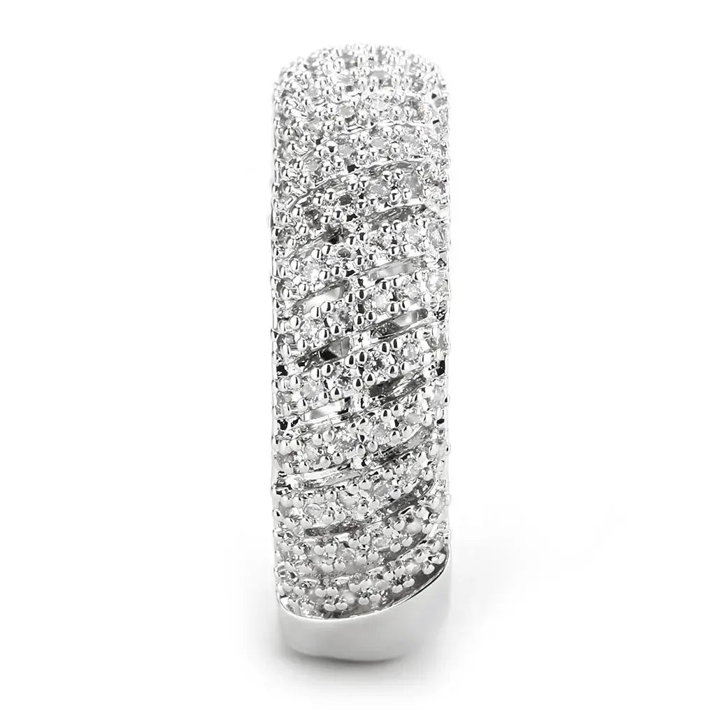3W1550 - Rhodium Brass Ring with AAA Grade CZ in Clear - Alamode - Flyclothing LLC