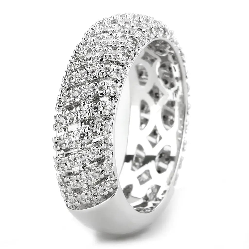 3W1550 - Rhodium Brass Ring with AAA Grade CZ in Clear - Alamode - Flyclothing LLC