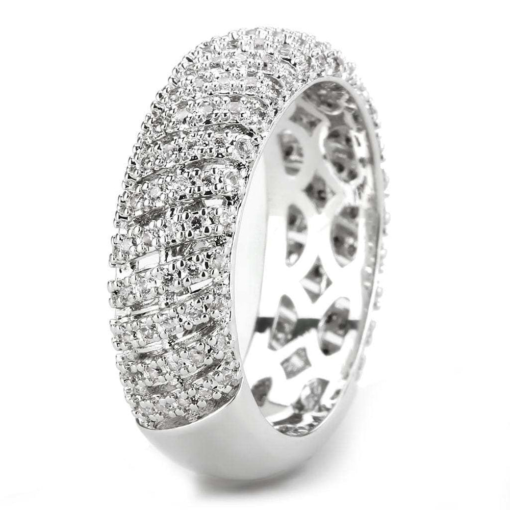 3W1550 - Rhodium Brass Ring with AAA Grade CZ in Clear - Alamode - Flyclothing LLC