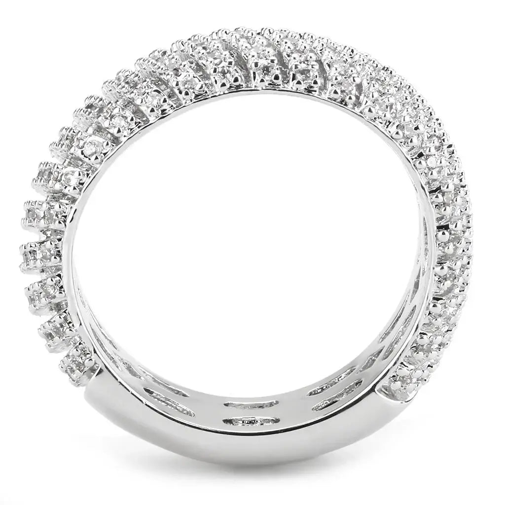 3W1550 - Rhodium Brass Ring with AAA Grade CZ in Clear - Alamode - Flyclothing LLC