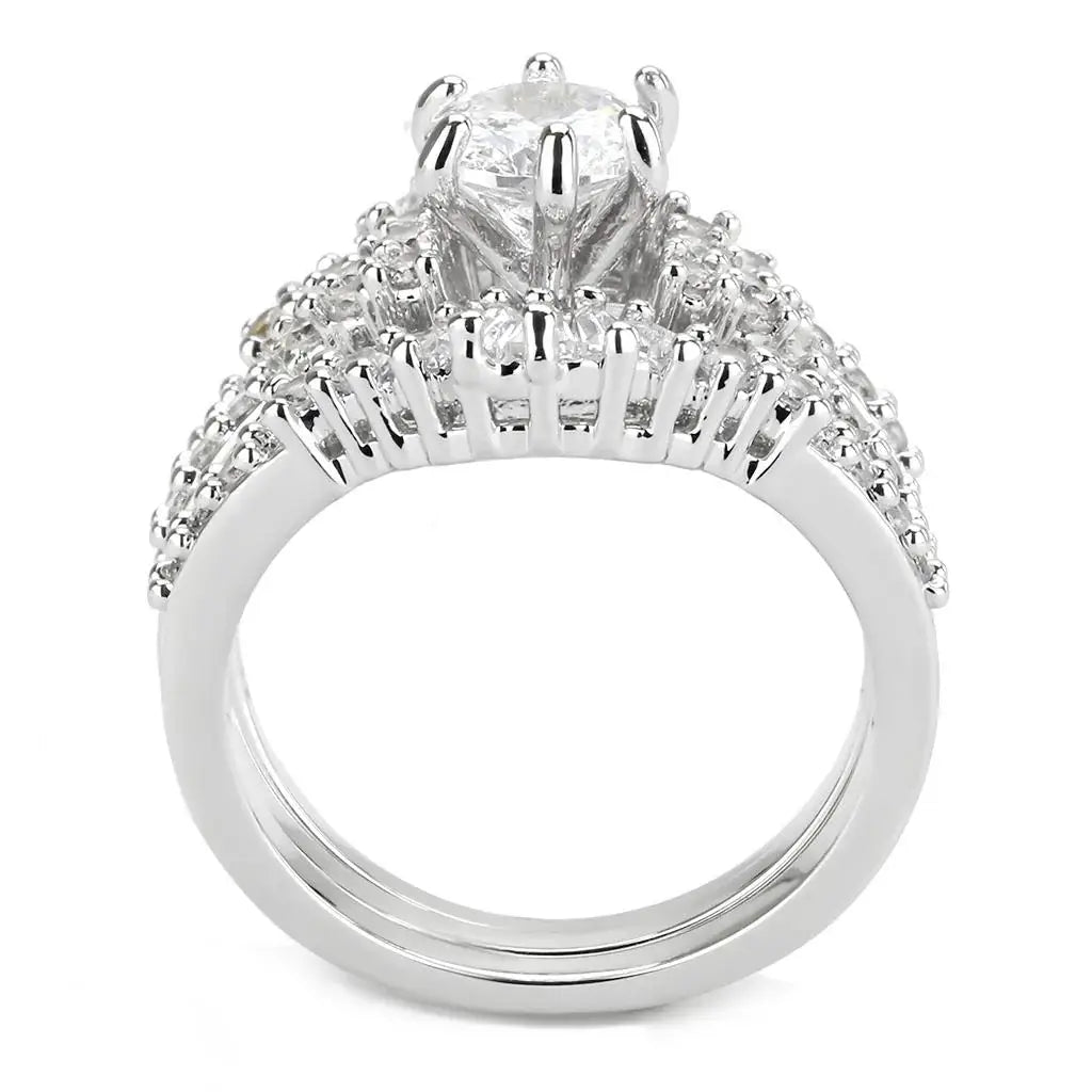 3W1553 - Rhodium Brass Ring with AAA Grade CZ in Clear - Alamode - Flyclothing LLC