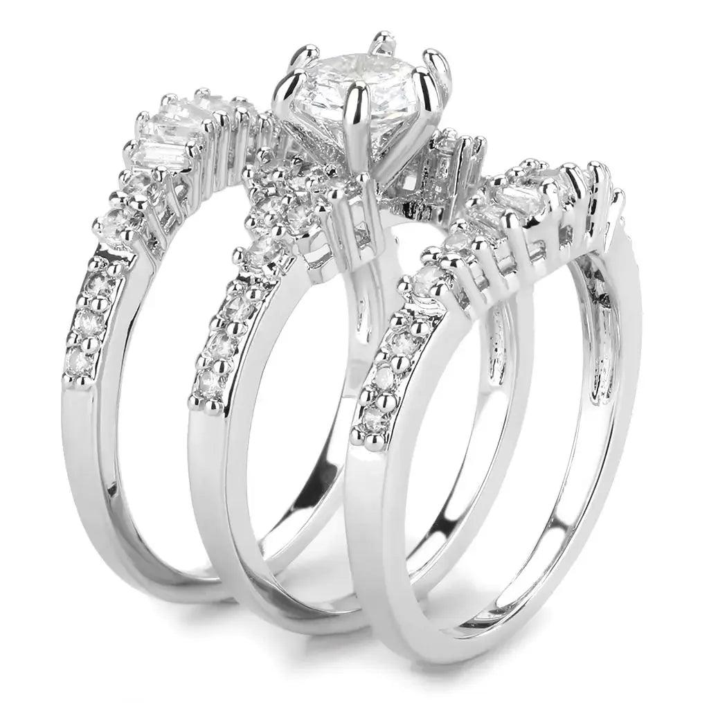 3W1553 - Rhodium Brass Ring with AAA Grade CZ in Clear - Alamode - Flyclothing LLC