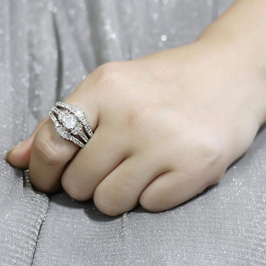 3W1553 - Rhodium Brass Ring with AAA Grade CZ in Clear - Alamode - Flyclothing LLC