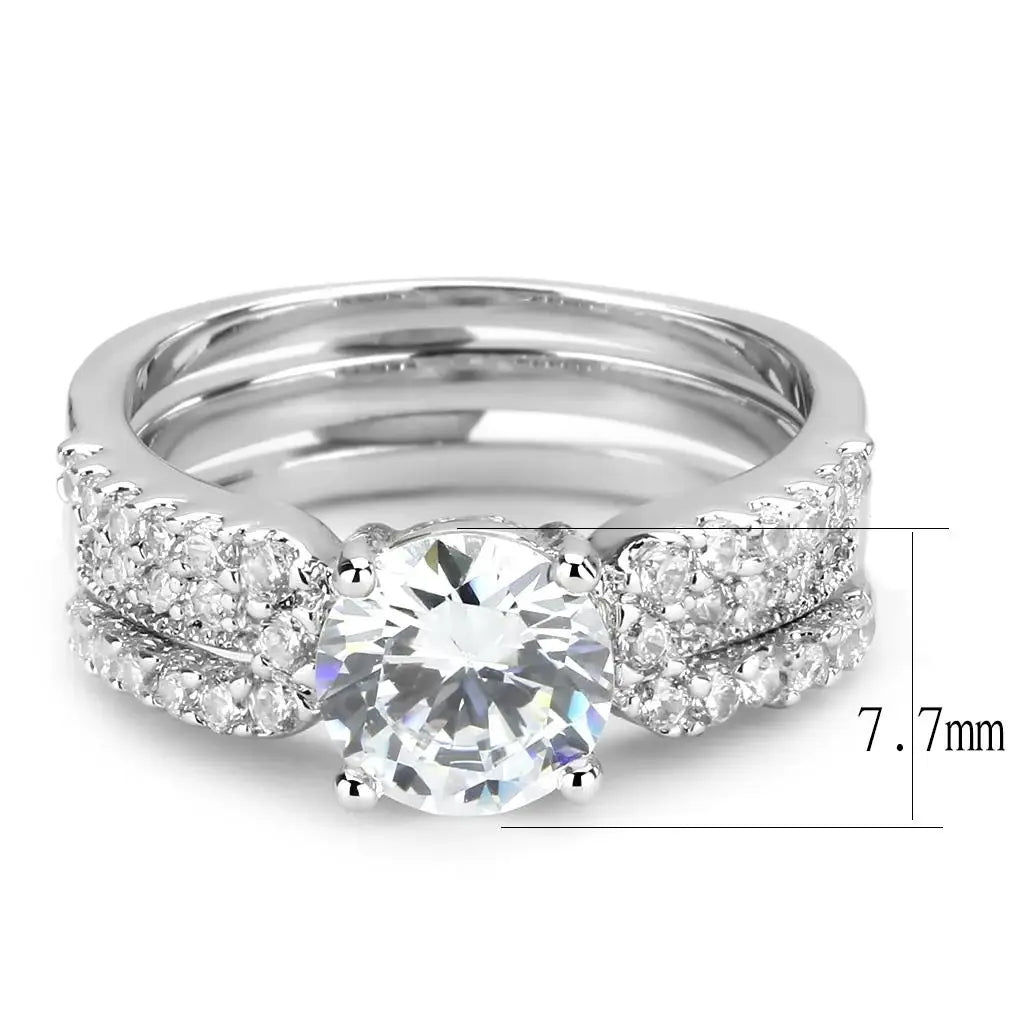 3W1554 - Rhodium Brass Ring with AAA Grade CZ in Clear - Alamode - Flyclothing LLC