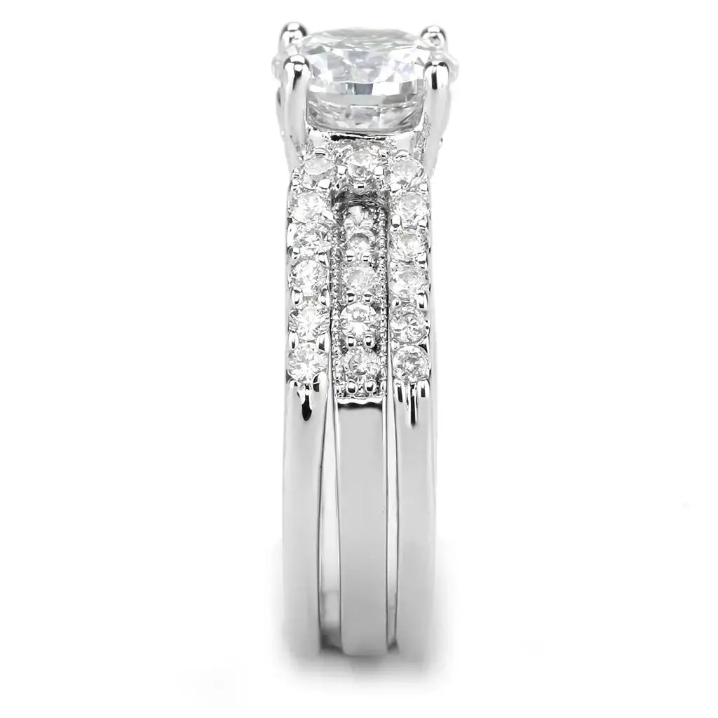 3W1554 - Rhodium Brass Ring with AAA Grade CZ in Clear - Alamode - Flyclothing LLC