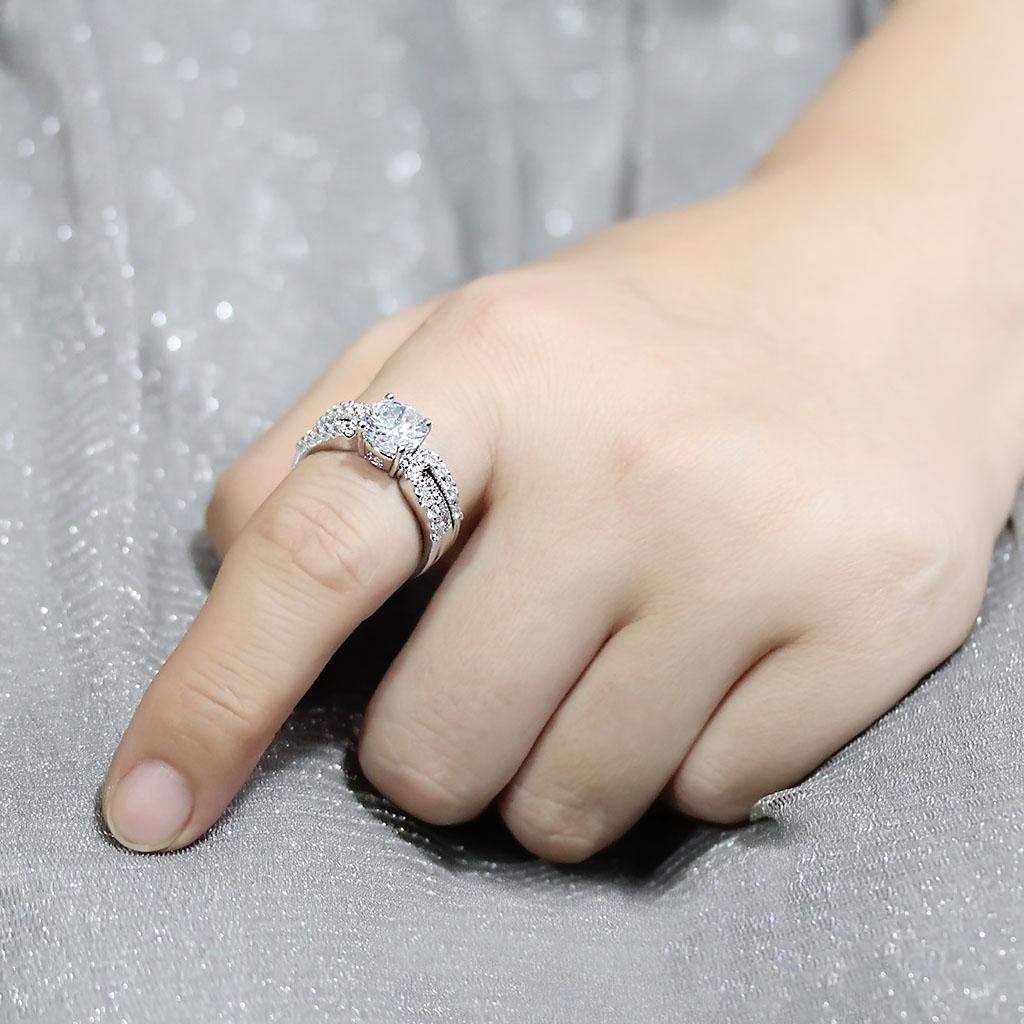 3W1554 - Rhodium Brass Ring with AAA Grade CZ in Clear - Alamode - Flyclothing LLC