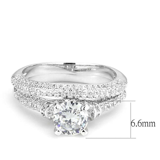 3W1555 - Rhodium Brass Ring with AAA Grade CZ in Clear - Alamode - Flyclothing LLC