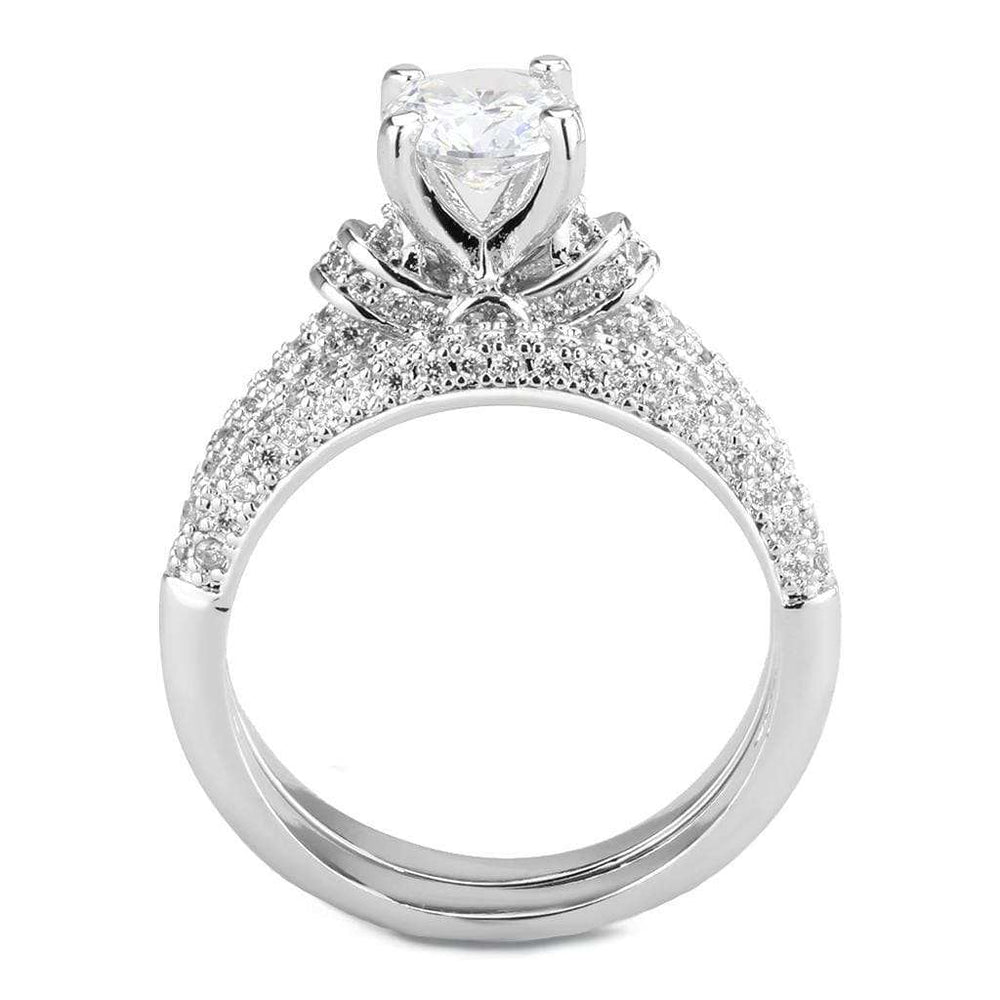 3W1555 - Rhodium Brass Ring with AAA Grade CZ in Clear - Alamode - Flyclothing LLC