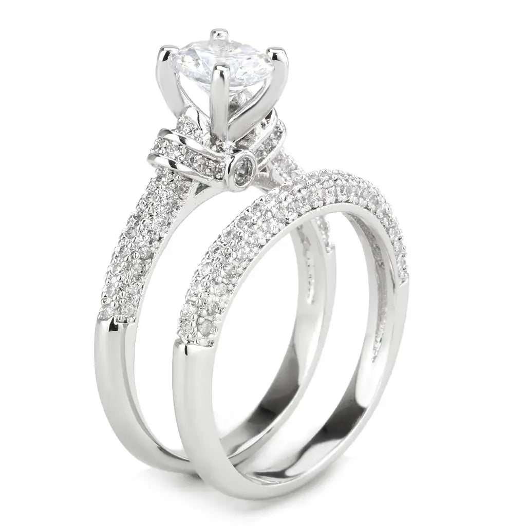 3W1555 - Rhodium Brass Ring with AAA Grade CZ in Clear - Alamode - Flyclothing LLC