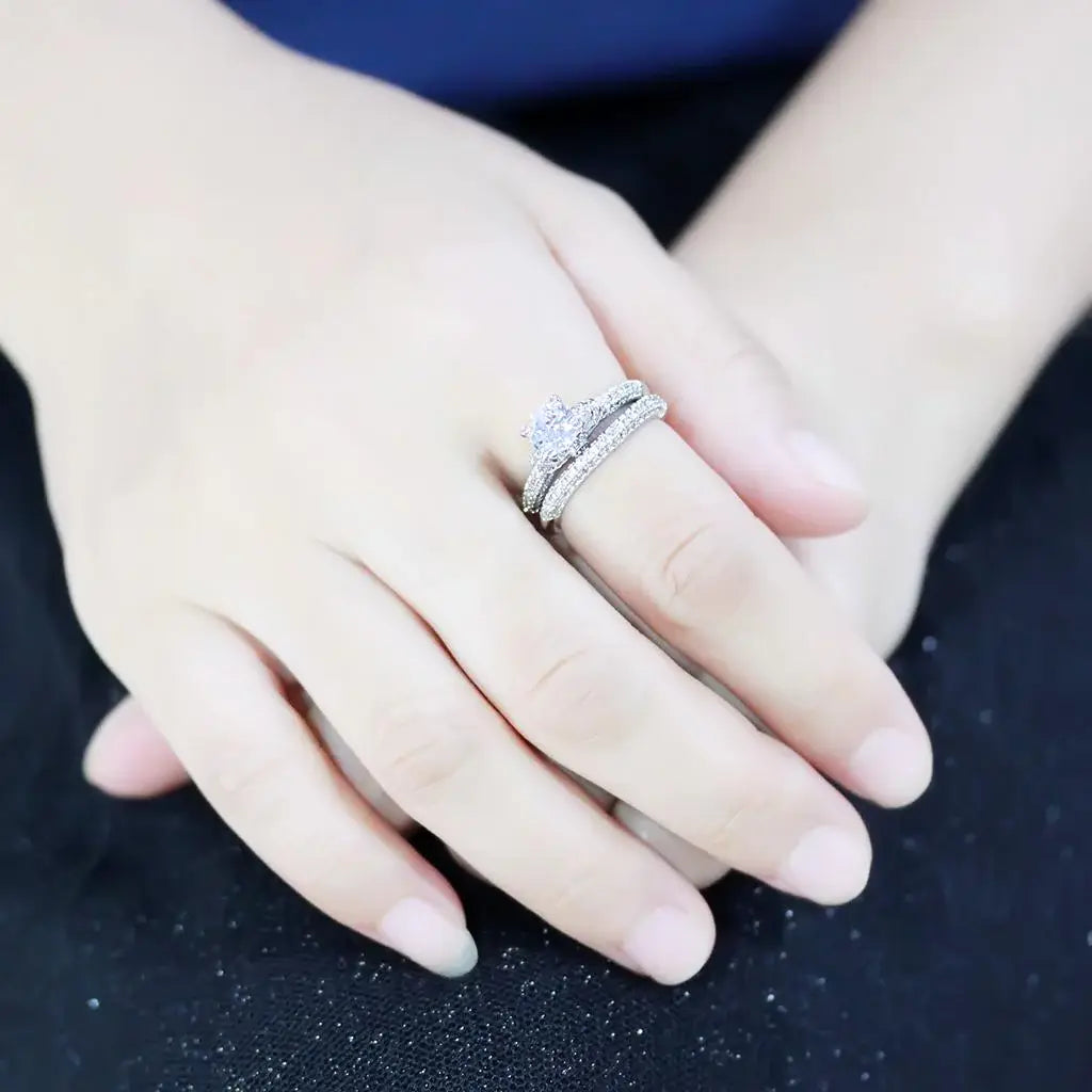 3W1555 - Rhodium Brass Ring with AAA Grade CZ in Clear - Alamode - Flyclothing LLC