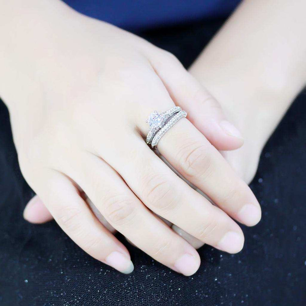 3W1555 - Rhodium Brass Ring with AAA Grade CZ in Clear - Alamode - Flyclothing LLC
