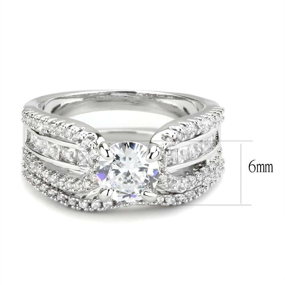 3W1556 - Rhodium Brass Ring with AAA Grade CZ in Clear - Alamode - Flyclothing LLC