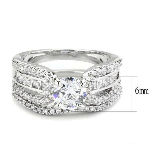 3W1556 - Rhodium Brass Ring with AAA Grade CZ in Clear - Alamode - Flyclothing LLC