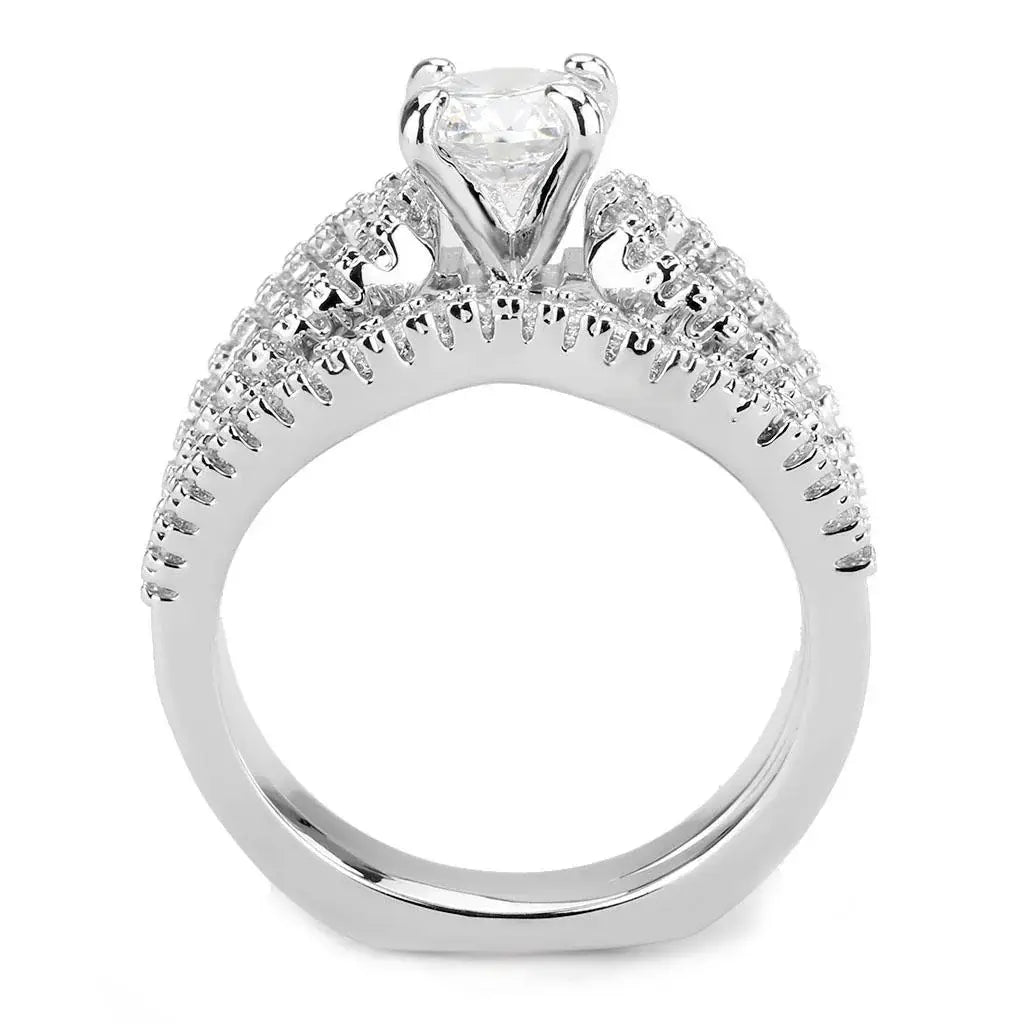 3W1556 - Rhodium Brass Ring with AAA Grade CZ in Clear - Alamode - Flyclothing LLC