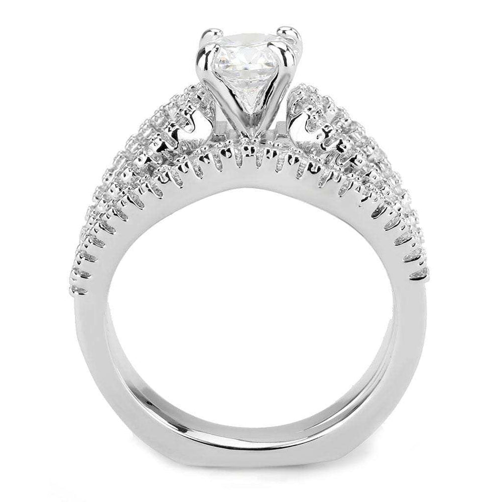 3W1556 - Rhodium Brass Ring with AAA Grade CZ in Clear - Alamode - Flyclothing LLC