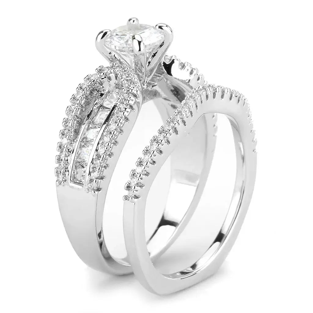 3W1556 - Rhodium Brass Ring with AAA Grade CZ in Clear - Alamode - Flyclothing LLC