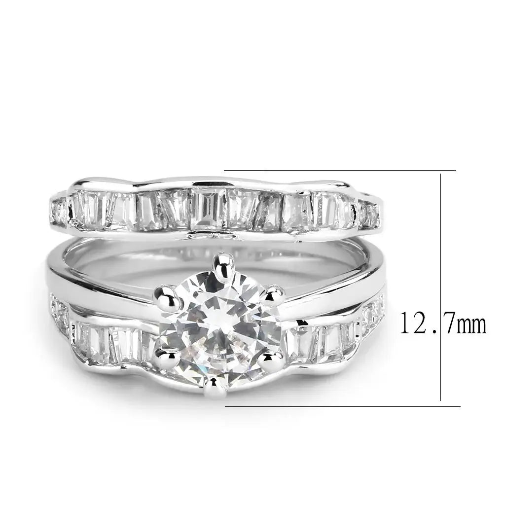 3W1557 - Rhodium Brass Ring with AAA Grade CZ in Clear - Alamode - Flyclothing LLC