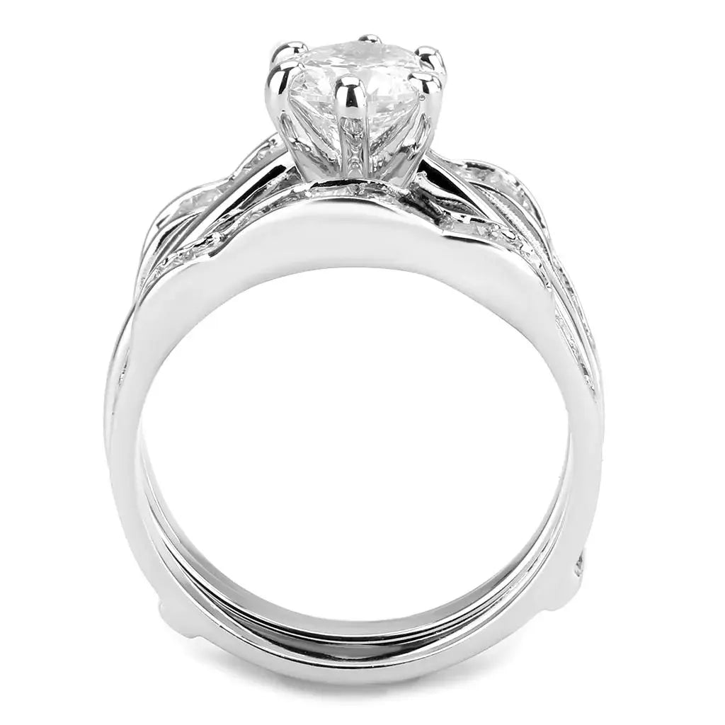 3W1557 - Rhodium Brass Ring with AAA Grade CZ in Clear - Alamode - Flyclothing LLC