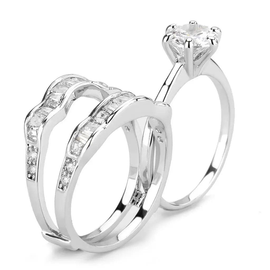 3W1557 - Rhodium Brass Ring with AAA Grade CZ in Clear - Alamode - Flyclothing LLC