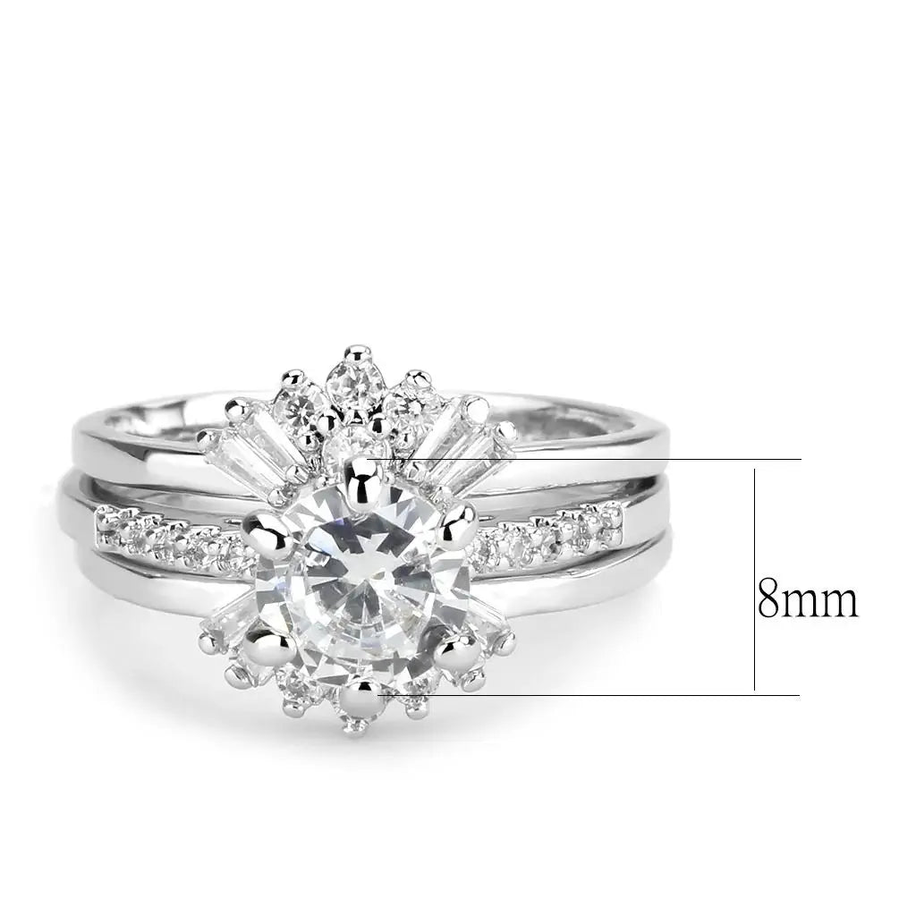 3W1558 - Rhodium Brass Ring with AAA Grade CZ in Clear - Alamode - Flyclothing LLC