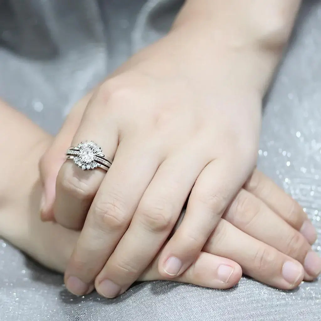 3W1558 - Rhodium Brass Ring with AAA Grade CZ in Clear - Alamode - Flyclothing LLC