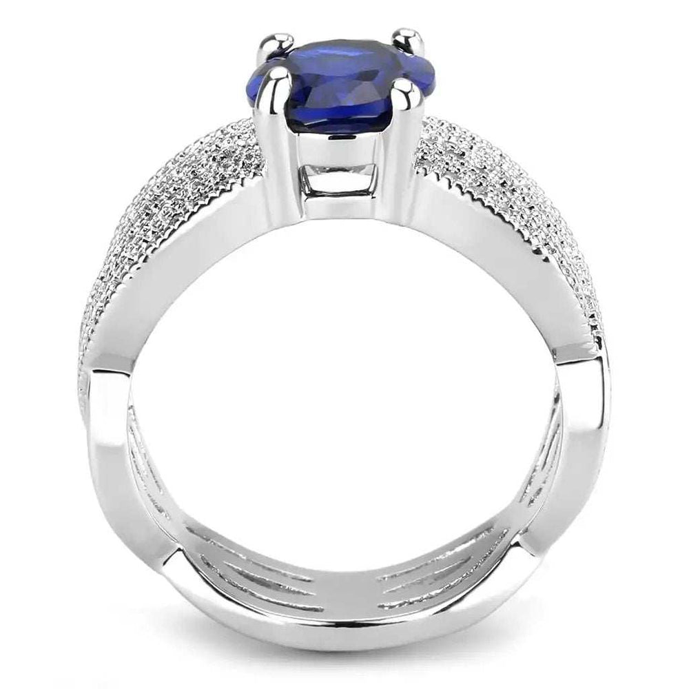 3W1564 - Rhodium Brass Ring with Synthetic Spinel in London Blue - Alamode - Flyclothing LLC