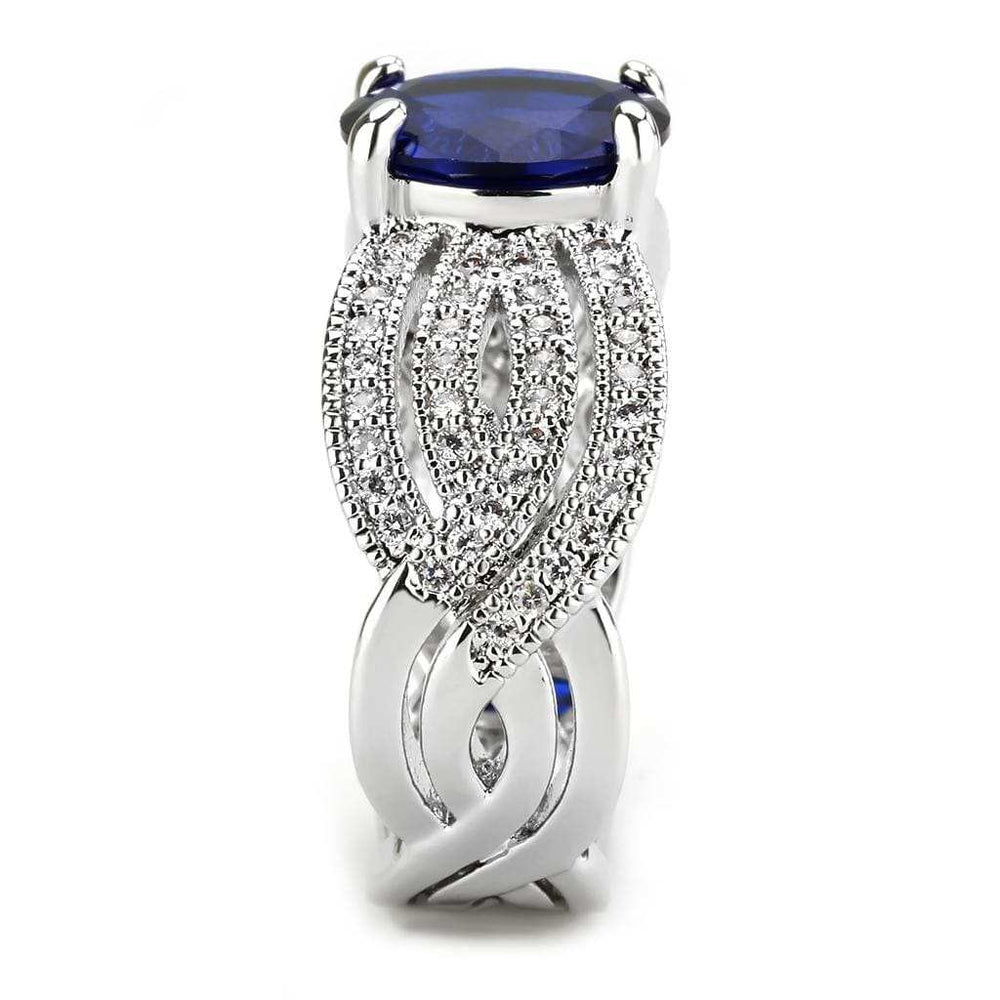 3W1564 - Rhodium Brass Ring with Synthetic Spinel in London Blue - Alamode - Flyclothing LLC