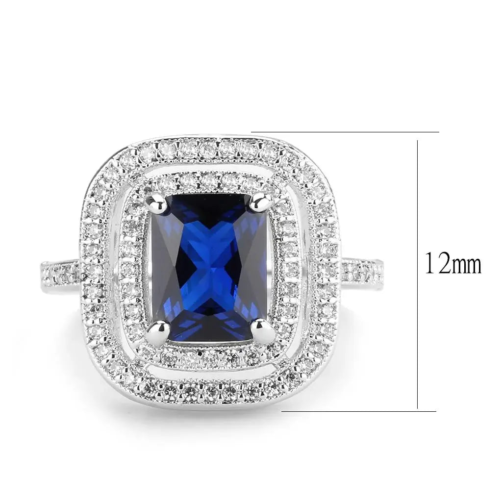3W1565 - Rhodium Brass Ring with Synthetic Spinel in London Blue - Alamode - Flyclothing LLC