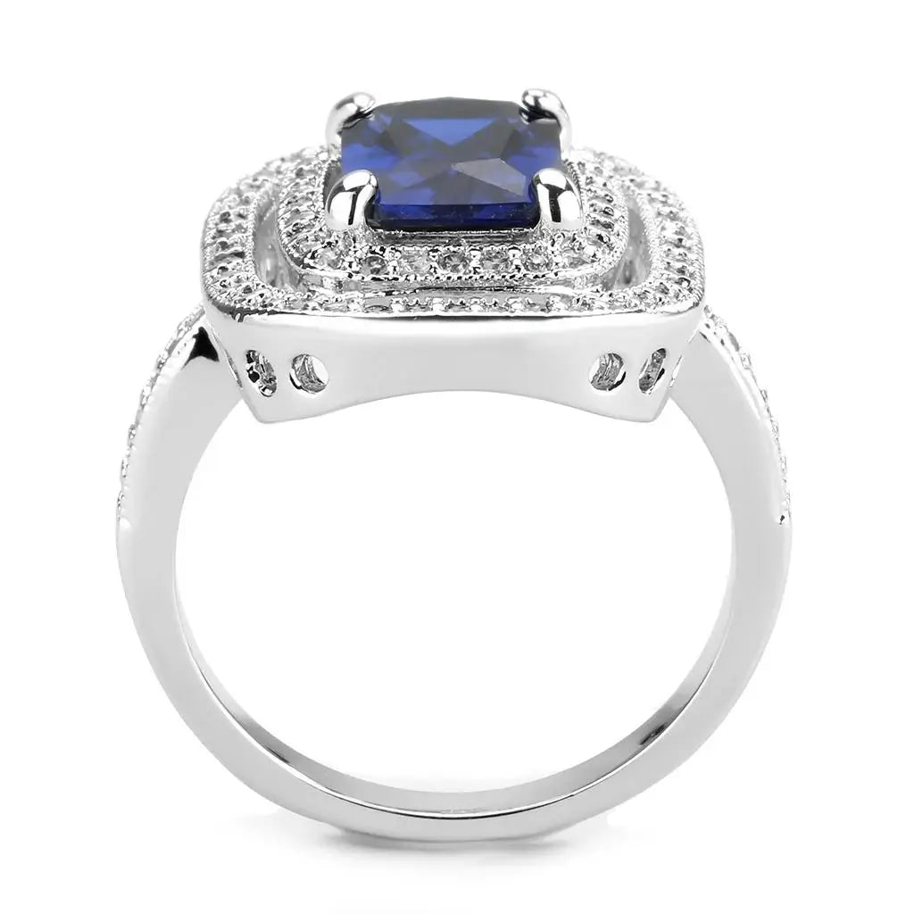 3W1565 - Rhodium Brass Ring with Synthetic Spinel in London Blue - Alamode - Flyclothing LLC