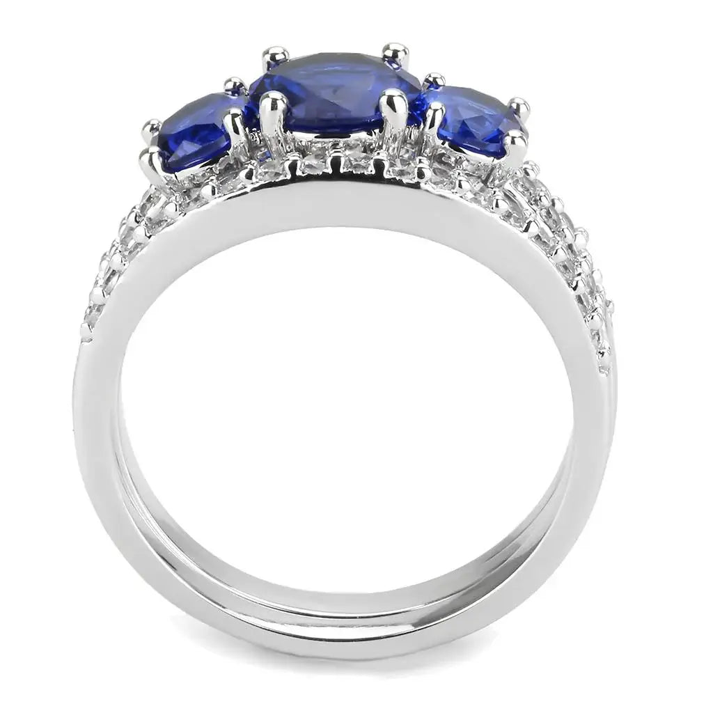 3W1566 - Rhodium Brass Ring with Synthetic Spinel in London Blue - Alamode - Flyclothing LLC