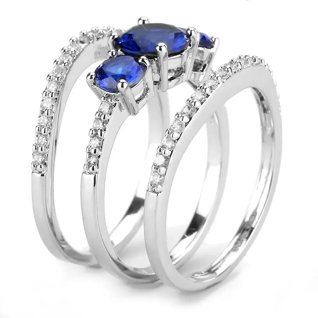 3W1566 - Rhodium Brass Ring with Synthetic Spinel in London Blue - Alamode - Flyclothing LLC