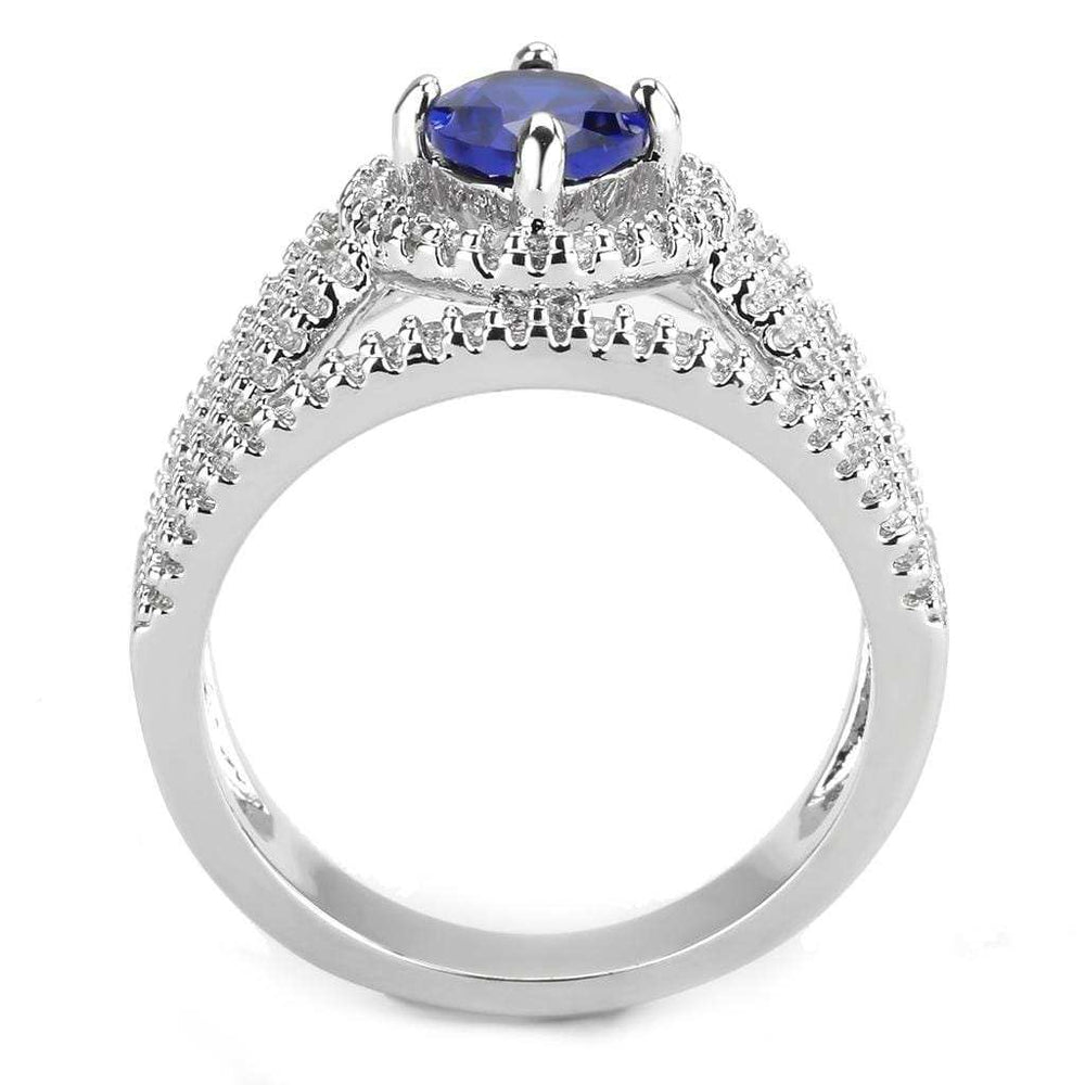 3W1567 - Rhodium Brass Ring with Synthetic Spinel in London Blue - Alamode - Flyclothing LLC
