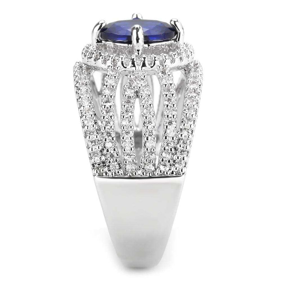 3W1567 - Rhodium Brass Ring with Synthetic Spinel in London Blue - Alamode - Flyclothing LLC