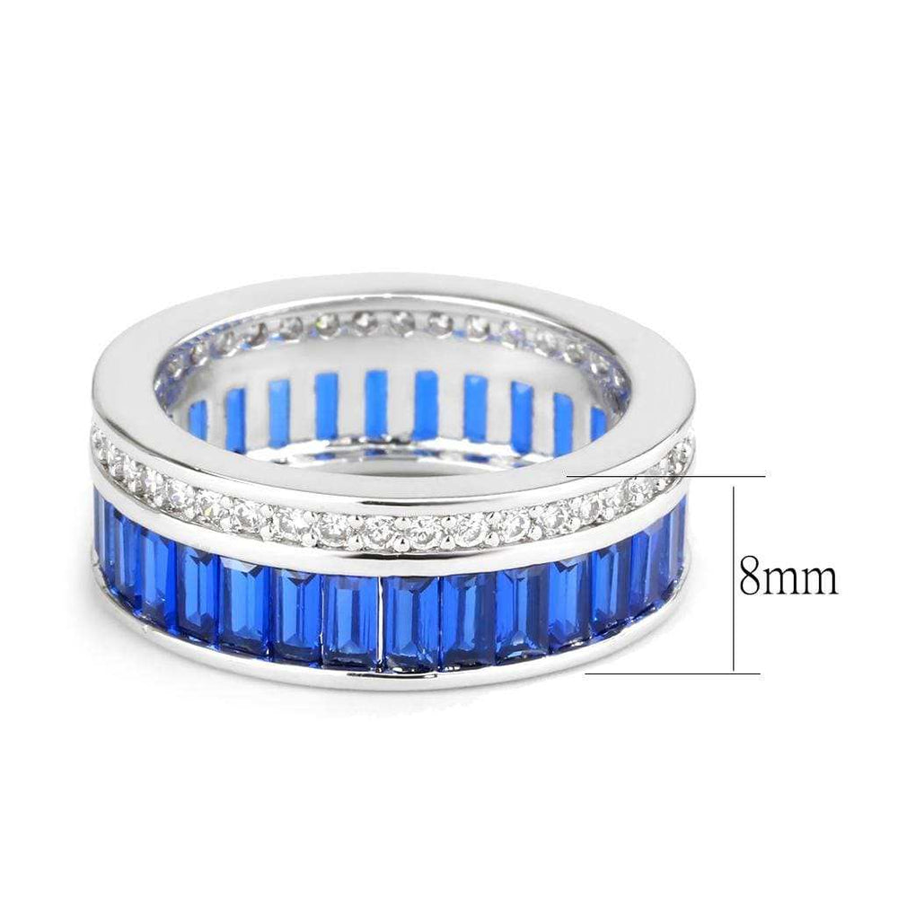 3W1568 - Rhodium Brass Ring with Synthetic Spinel in London Blue - Alamode - Flyclothing LLC