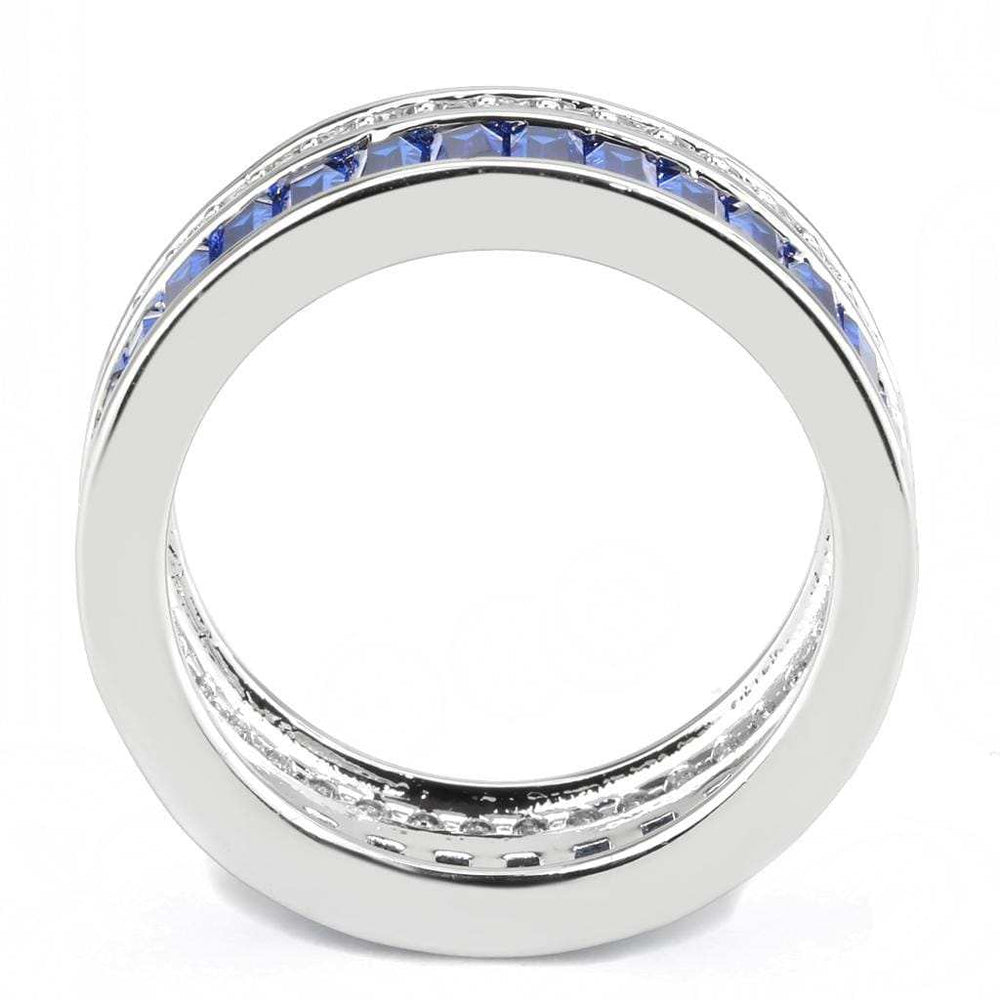 3W1568 - Rhodium Brass Ring with Synthetic Spinel in London Blue - Alamode - Flyclothing LLC