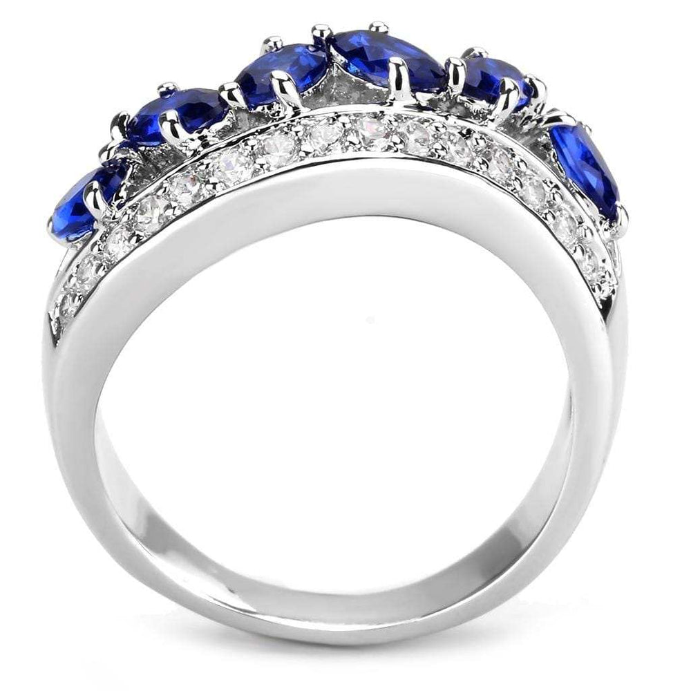 3W1569 - Rhodium Brass Ring with Synthetic Spinel in London Blue - Alamode - Flyclothing LLC