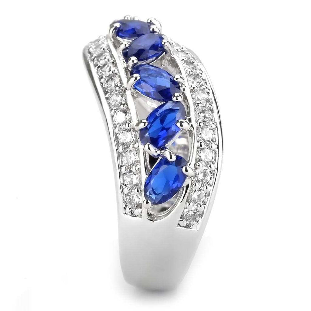 3W1569 - Rhodium Brass Ring with Synthetic Spinel in London Blue - Alamode - Flyclothing LLC