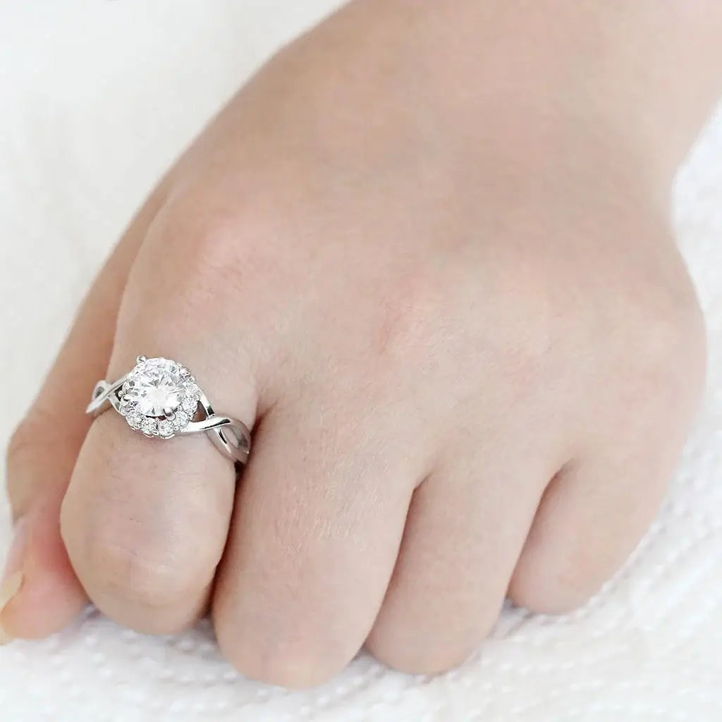3W1575 - Rhodium Brass Ring with AAA Grade CZ in Clear - Alamode - Flyclothing LLC