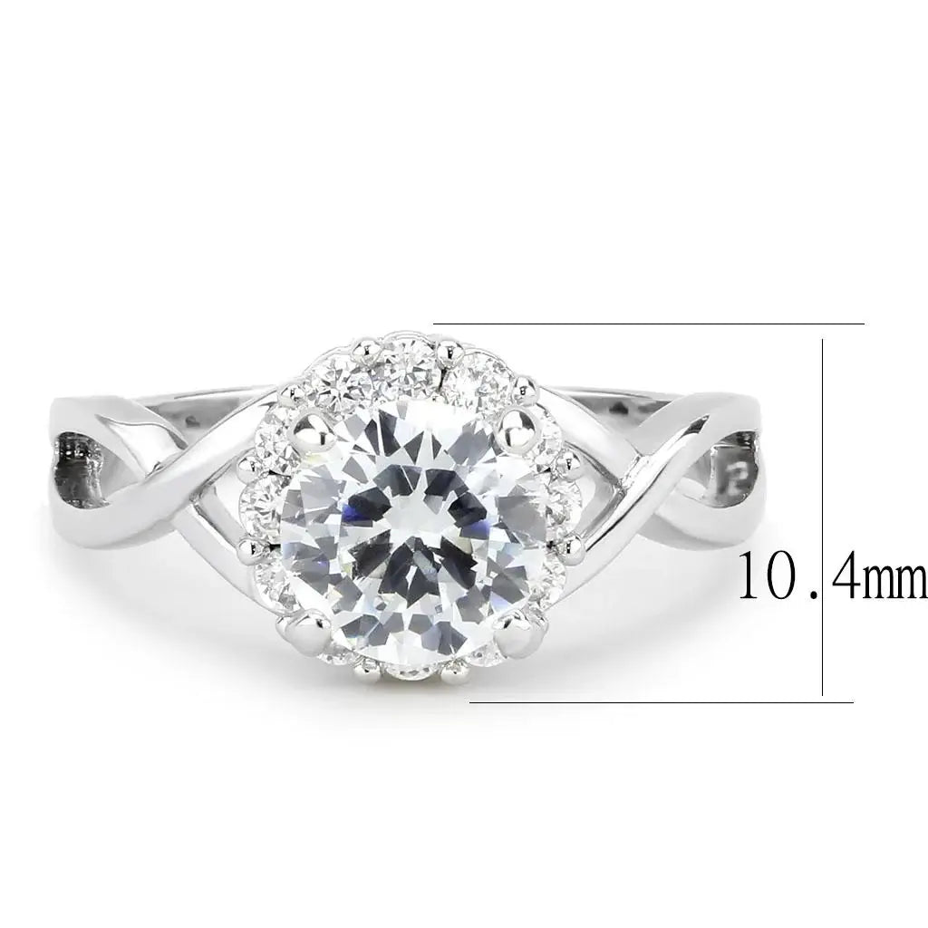 3W1575 - Rhodium Brass Ring with AAA Grade CZ in Clear - Alamode - Flyclothing LLC